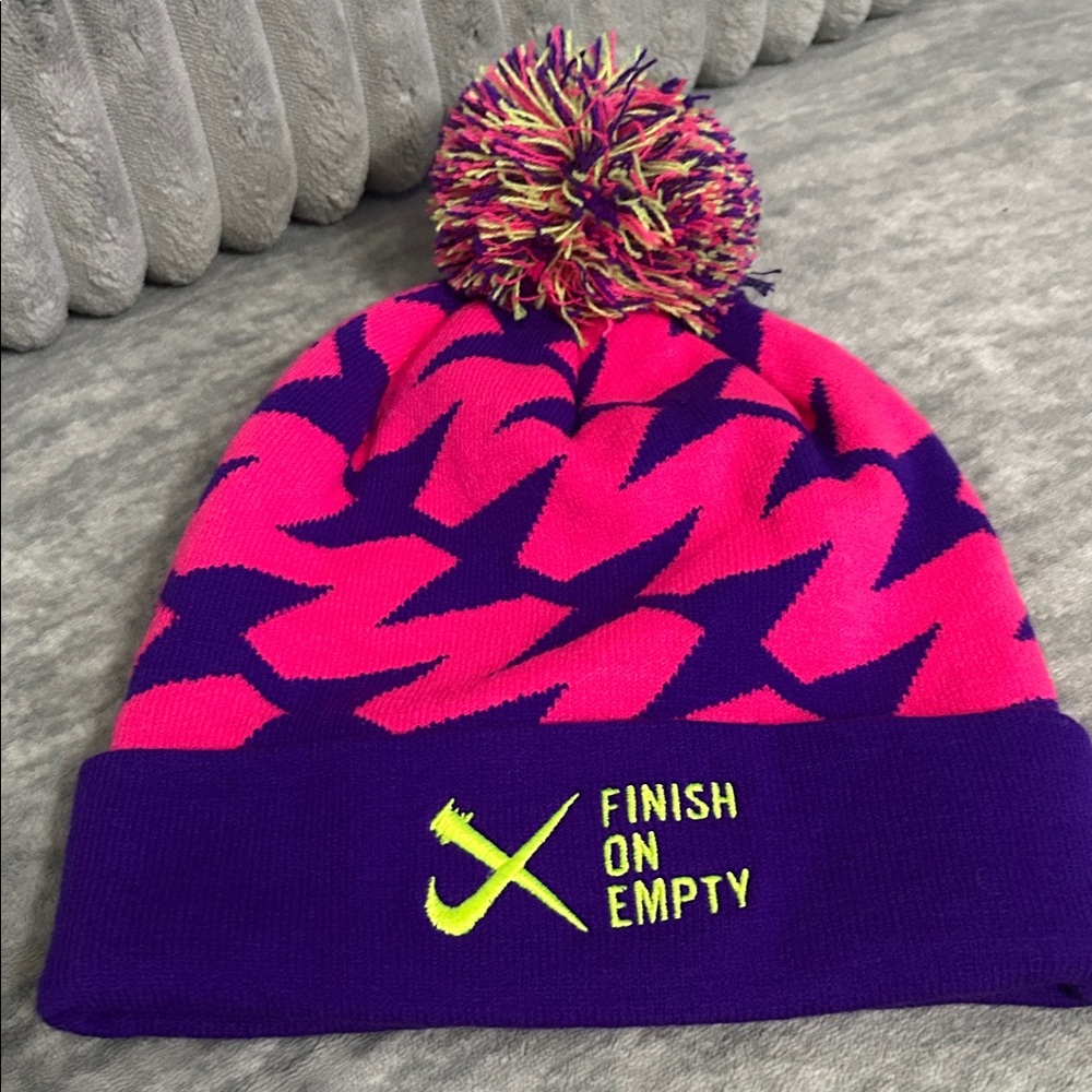 Nike Pink and Purple x FINISH ON EMPTY Beanie with Pom Pom